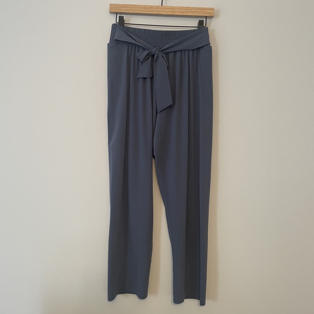 Aday Easy Days Pants Mineral Blue Size M Tie Waist Cropped Stretch Althleisure - Picture 2 of 10